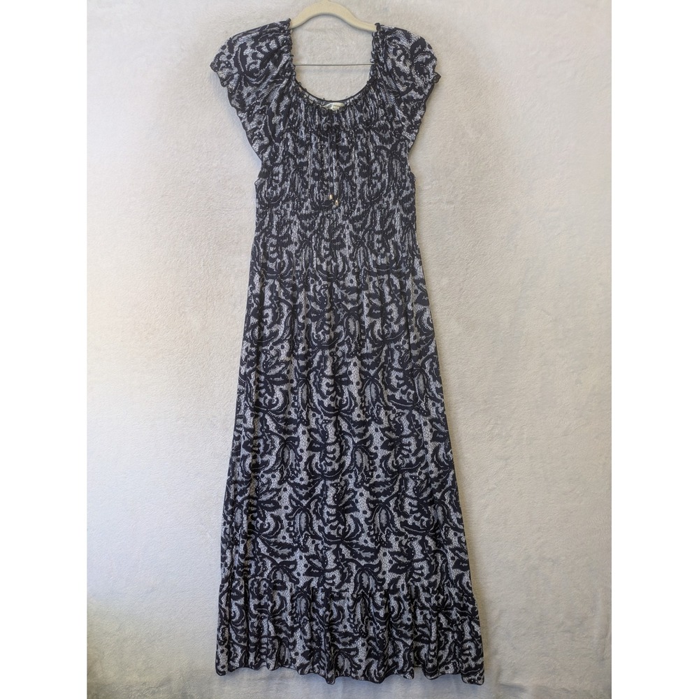Ace Fashion Maxi Dress Women's M Blue White Smocked Cap Sleeve Boho